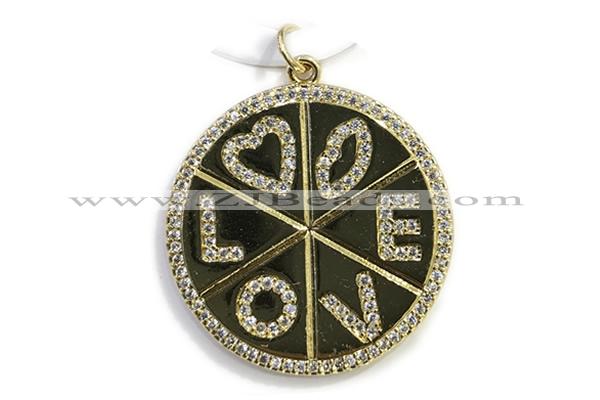 Pend63 27mm copper circle pendant pave zirconia gold plated