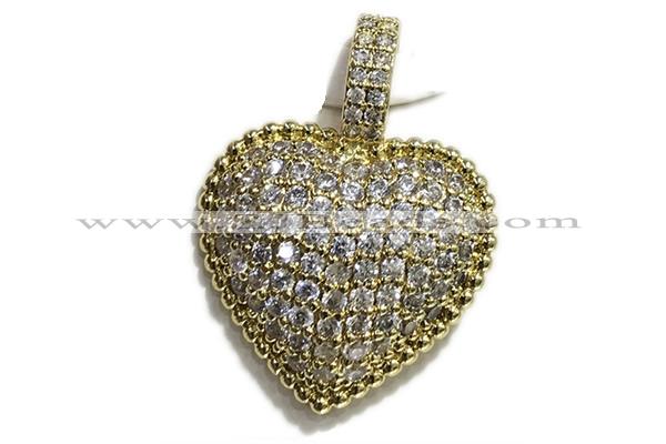Pend67 20mm copper heart pendant pave zirconia gold plated