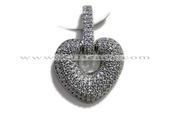 Pend68 20mm copper heart pendant pave zirconia silver plated