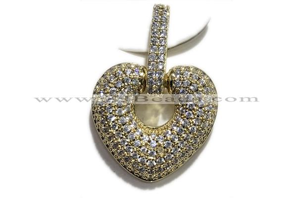Pend69 20mm copper heart pendant pave zirconia gold plated