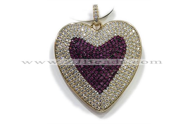 Pend70 30mm copper heart pendant pave zirconia gold plated