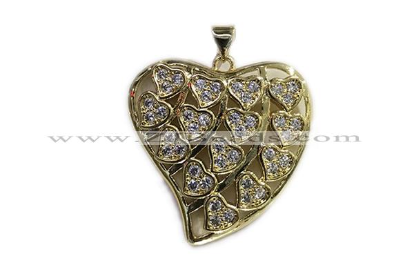 Pend75 30mm copper heart pendant pave zirconia gold plated