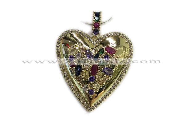 Pend77 37mm copper heart pendant pave zirconia gold plated