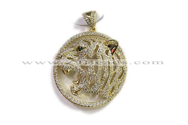 Pend79 34mm copper circle pendant pave zirconia gold plated