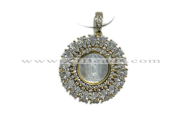 Pend89 30mm copper circle pendant pave shell zirconia gold plated