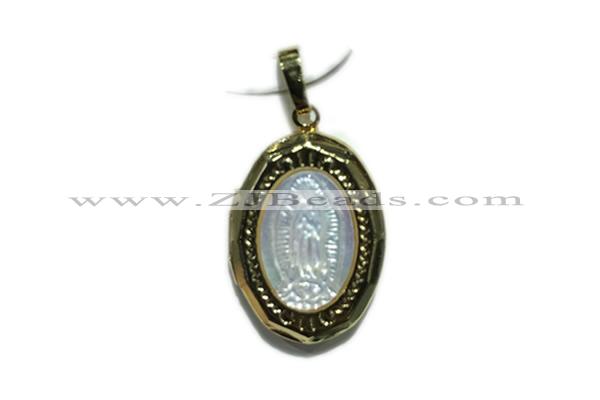 Pend96 16*22mm copper oval pendant pave shell zirconia gold plated