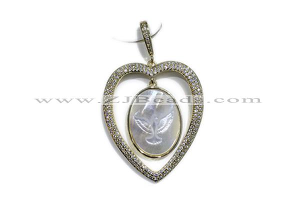 Pend99 32*38mm copper heart pendant pave zirconia silver plated