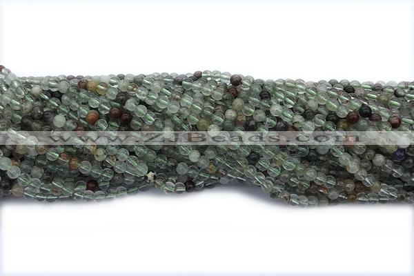 QUAR34 15 inches 4mm round green phantom quartz gemstone beads