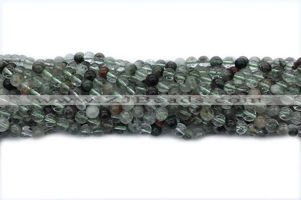 QUAR35 15 inches 6mm round green phantom quartz gemstone beads