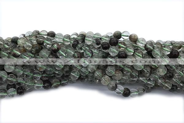 QUAR36 15 inches 8mm round green phantom quartz gemstone beads