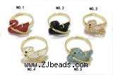 RING03 12*16mm copper swan stud rings pave acrylic zirconia gold plated