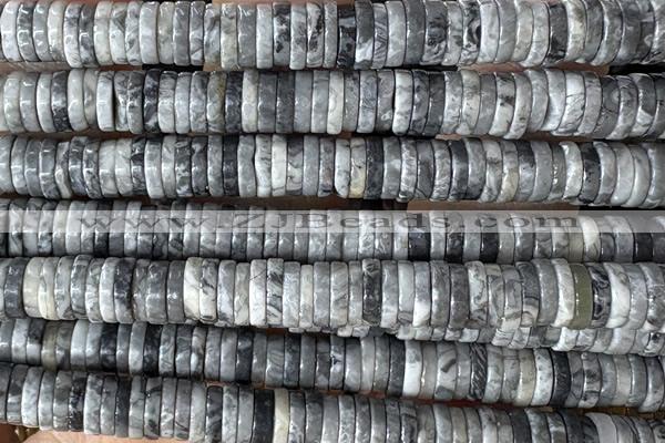 ROND269 15 inches 1.5*6mm heishi grey picture jasper gemstone beads