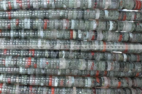 ROND277 15 inches 1.5*6mm heishi blood jasper beads