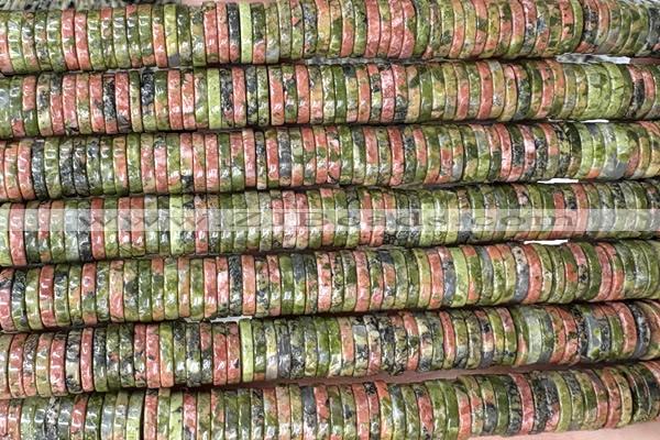 ROND296 15 inches 2*8mm heishi unakite gemstone beads