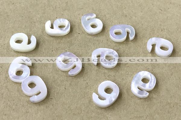 Shel10 8*10mm Natural White Shell Number Pendant