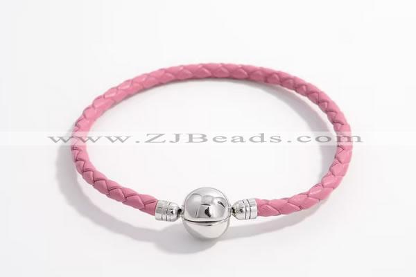 Silv01 18cm leather cord bracelet & 9mm 925 sterling silver