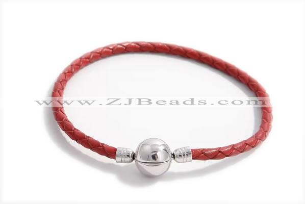 Silv02 18cm leather cord bracelet & 9mm 925 sterling silver