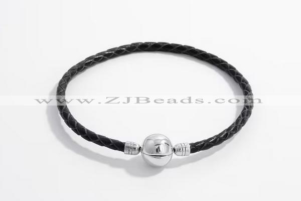 Silv03 18cm leather cord bracelet & 9mm 925 sterling silver
