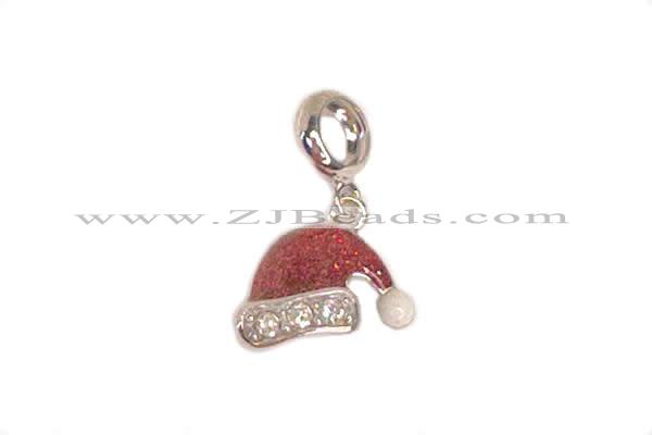 Silv156 11.5*17.5mm 925 Sterling Silver Santa Hat Pendant Enamel Plated