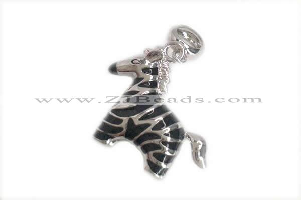 Silv166 8.5*22mm 925 Sterling Silver Zebra Pendant Enamel Plated