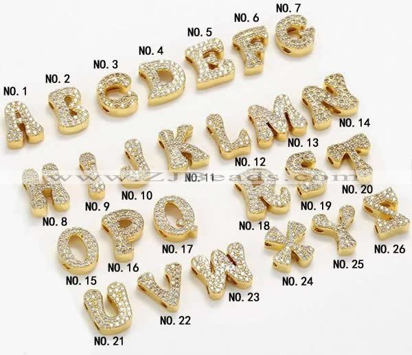 Silv62 3*9mm – 9*10mm 925 sterling silver letter clasp pave zirconia gold plated