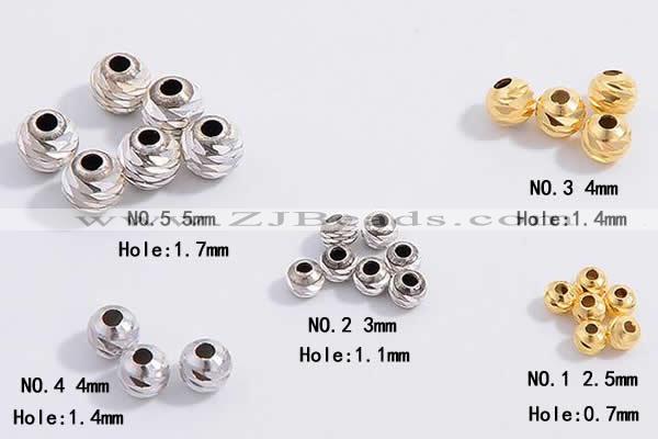 Silv16 2.5mm, 3mm, 4mm, 5mm 925 Sterling Silver Carved Beads Plated
