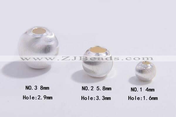 Silv18 4mm, 5.8mm, 8mm Thread Round Beads 925 Sterling Silver Plated