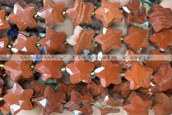 STAR62 15 inches 14mm faceted star red jasper beads