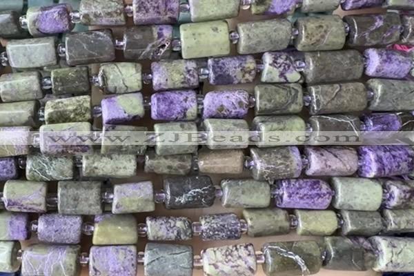TUBE108 15 inches 6*11mm - 8*14mm faceted tube charoite gemstone beads