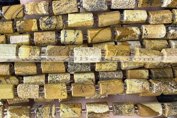 TUBE109 15 inches 6*11mm - 8*14mm faceted tube picture jasper beads