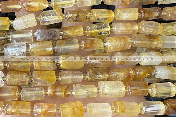 TUBE114 15 inches 6*11mm - 8*14mm faceted tube yellow quartz beads