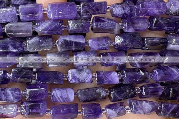 TUBE117 15 inches 6*11mm - 8*14mm faceted tube amethyst beads