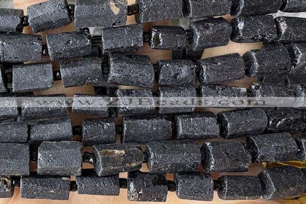 TUBE122 15 inches 6*11mm - 8*14mm faceted tube black tourmaline beads