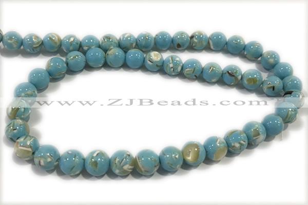 TURQ15 15 inches 12mm round synthetic turquoise with shelled beads
