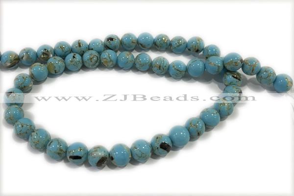 TURQ33 15 inches 8mm round synthetic turquoise with shelled beads