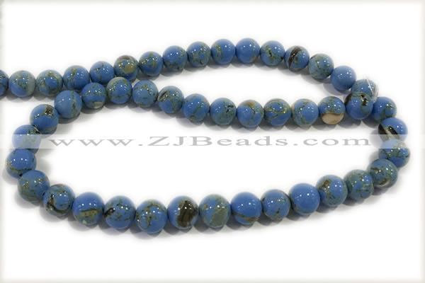 TURQ93 15 inches 8mm round synthetic turquoise with shelled beads